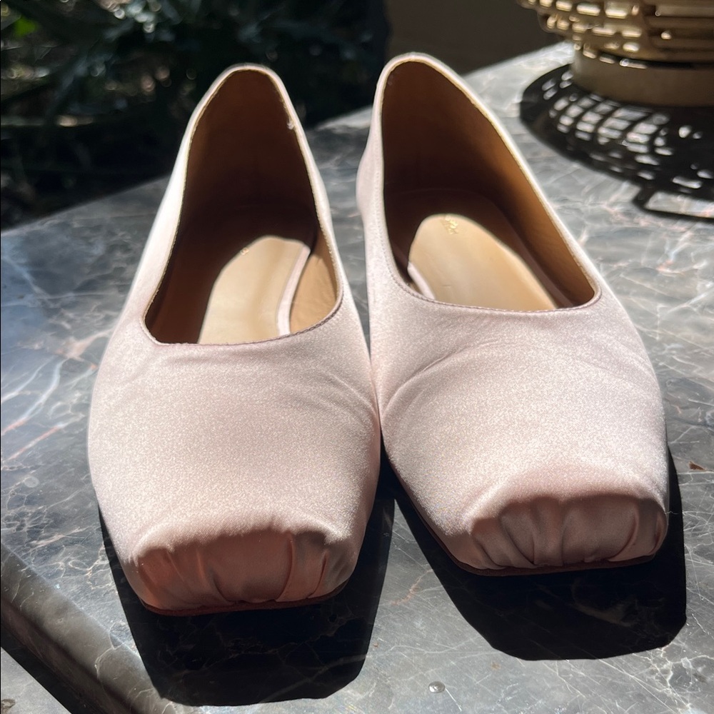 Reformation Blush Satin Square-Toe Mikayla Ballet Flats - Picture 3 of 6